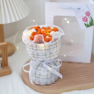 Puff flower bouquet Hand knitted artificial flowers Milk cotton material Tahan lama Tidak layu Desktop decor Car decor Wedding birthday valentine gift