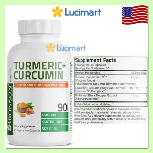 Viên uống nghệ Turmeric with Bioperine hỗ trợ khớp Bronson [Hàng Mỹ]