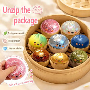 【Buy 1 Take 2】New Glitter Dumpling Squishy Simulation Dumpling Squeezable Toy with Steamer for Stress Relief 8.5cm
