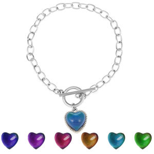 2Pcs Creative Mood Necklaces Colorful Heart Love Pendant Temperature Control Color Change Necklace Bracelet Fashion Jewelry Gift
