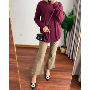 Brnj Atasan Basic Oversized Wanita Top Kaos Polos NonBusui Hijab Friendly Lengan 7/8