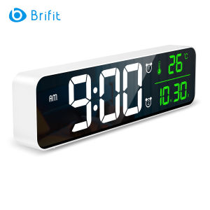 Brifit Đồng hồ báo thức màn hình lớn kỹ thuật số cho phòng khách Trang trí phòng ngủ văn phòng Đèn LED điện tử Hiển thị ngày nhiệt độ trên tường Đồng hồ điện Độ sáng tự động Bộ điều chỉnh độ sáng Phụ kiện bàn hiện đại thông minh
