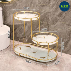 ( Sẵn )Kệ Đựng Mỹ PhẩmĐồ Trang Điểm 3 Tầng Có Viền Mạ Vàng Làm Bằng Thép Không Gỉ Phong Cách Châu Âu Đẹp Và Sang Trọng
