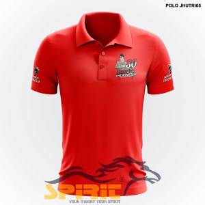 Polo Shirt Pria Premium Short Sleeve Motif DTF 17 Agustus dengan Lengan Panjang - Warna Cinnamon/Merah Tua/Krem