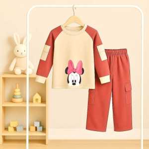 Setelan anak perempuan Karakter Kartun Celana Cargo Bagian Lengan ada saku aktif Oversize 1-12 Tahun