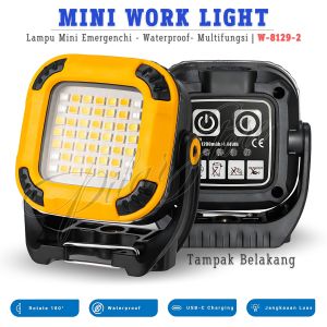 Lampu Darurat | Lampu Emergenchi Mini COB W8129-2 | Lampu Sorot WorkLight Warerproof 1200 mAh Charging Type-C Outdoor Camping Super Terang