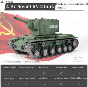JDD รถบังคับการรบหลักของกองทัพรถถังหนักทหาร KV-2โซเวียต Kliment Voroshilov รถถังทหาร WW2ทหาร2.4G ของเล่น Henglong 3949 KV2 BB Shooting IR IR IR
