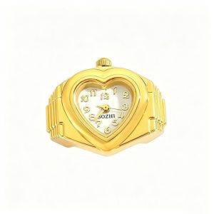 GUQIANFANG86 Stainless Steel Mini Finger Watch Heart Shaped Adjustable Elastic Strap Ring Watch Mini Clock Quartz Movement Watch Women