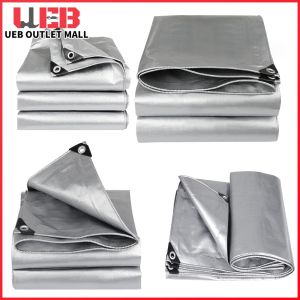 Heavy-Duty Silver Waterproof Tarps with Grommets Reinforced Edges for Car Roof Camping Outdoor Cover