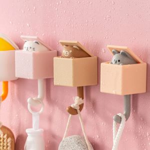Creative Cat Hook Cute Seamless Dormitory Bedroom Door Hangers Hooks Key Umbrella Towel Cap Coat Rack Wall Decoration