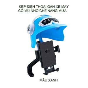 ( Có 2 Màu Xanh & Đen ) - Gía Đỡ Điện Thoại Gắn Chân Gương Xe Máy Có Nón Bảo Hiểm Che Mưa  Che Nắng Chống Rung Lắc