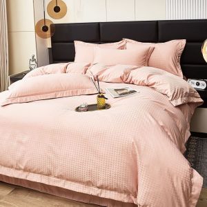 Bedding four-piece set simple light luxury satin jacquard four-piece set Nordic style high-end home bedding four-piece set (bed sheet * 1 quilt cover * 1 pillowcase * 2)