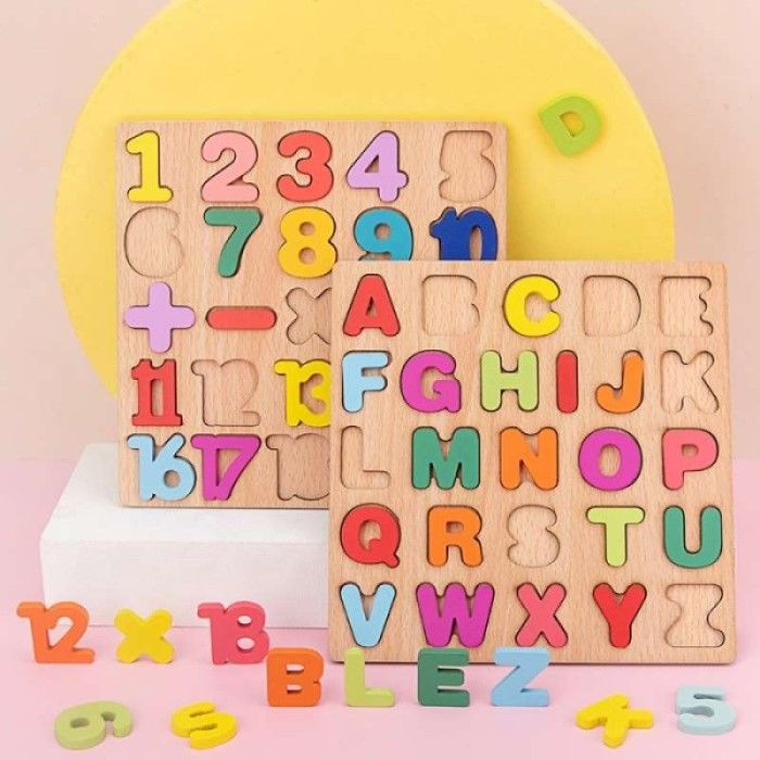 Puzzle Kayu Huruf Angka Mainan Edukasi Anak Perempuan Laki Laki Baru