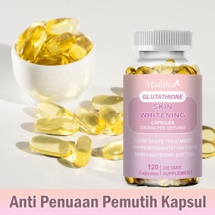 Mulittea Glutathione Whitening Capsule 120pcs Effective Skin Lightening Supplement -Dark Spots Melasma Acne Scar Remover -Hyperpigmentation Treatment - Anti Aging Antioxidant Pemutih Kapsul Anti Penuaan Bintik Hitam Melasma Penghilang Bekas Luka Jerawat