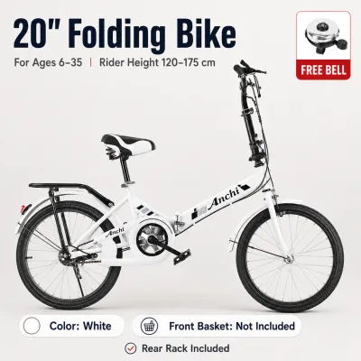 Yowxii 20-Inch 7-Speed Folding City Bike with Front Basket and Rear Rack Compact Commuter Bicycle with Adjustable Seat Dual Brakes and Fenders for Daily Riding