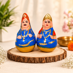Traditional Handmade Thanjavur Uruttu Bommai King Queen Pair | Clay Dancing Dolls for Home Decor & Golu | 7 Inches Height | Set of 2