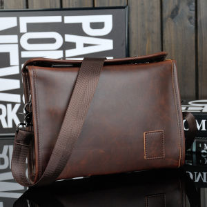 [SG Seller] PU leather crazy horse mens casual retro crossbody double twist lock design  bag