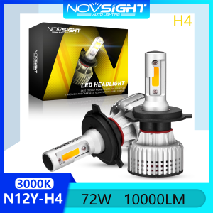 Yellow Light 2 PCS Novsight N12Y H4 9003 HB2 LED Car Light Bulb 72W 10000LM 3000K LED Headlight Bulb Plug and Play 2 Years Warranty Free Shipping