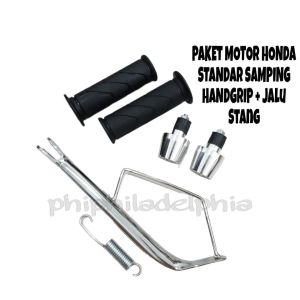 PAKET 3IN 1 HANDGRIP HONDA + JALU STANG CHROME + STANDAR SAMPING HONDA YAMAHA RING 17 RING 14 HANDFAT SET JALU BEAT MIO VARIO SCOOPY SUPRA JUPITER DLL