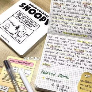 100 Sheets Snoopy Cartoon Notebook To-Do Lined DOT Blank Grid Paper Journal Diary Sketchbook for School Supplies Stationery