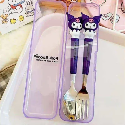 Set Alat Makan Cartoon Stainless Steel Cutlery Set Cute Portable Tableware Set Kids Travel Utensils