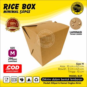 (50 pcs) Rice Box Paper Size M Dus makanan Take away Grosir