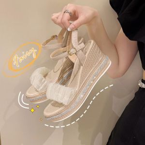 Fashionable and comfortable sandals for women in summer 2025 new style temperament wedge heel thick sole heightening Roman shoes