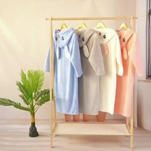 Childrens Cape Bath Towel Rabbit Bathrobe Children a Class   Thickened Soft Hooded Cute Coral Fleece Long Cape