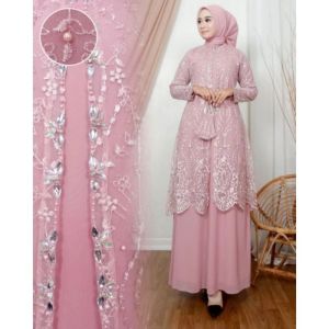 Gamis Brokat Tile Mewah Yasmin Dres Ceruty Babydoll Mix Tile Brukat Aplikasi Payet M L XL XXL 3XL Dress Kondangan Wanita Elegan Jumbo Baju Muslimah Lebaran Viral Terbaru
