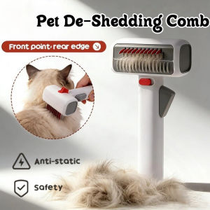 2in1 Pet Dematting Comb One-click Hair Removal Safety Lock Buckle with Protective Cover