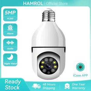 Hamrol 5MP 2MP iCsee E27 Wifi IP Camera 4X Zoom 1080P Wireless PTZ 360 Degree Home CCTV Security Camera Baby Monitor P2P
