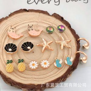 16Pcs Crocs Jibbitz Charms Beach Style Sea Star Shell Tail Cat Detachable Shoe Buckle Decoration for Crocs