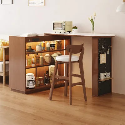 NKAHS Pre Order Cream Style Sintered Stone Solid Wood Bar Counter Retractable Kitchen Island Cabinet Integrated Sideboard Minimalist Bar Table for Small Space