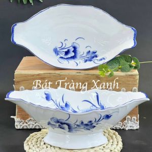 Bát gà cúng Bát Tràng sứ nung khử cao cấp - Bát bày gà men trắng vẽ tay hoa sen quý - Bát (đĩa) thuyền đựng gà lễ lᴏại I