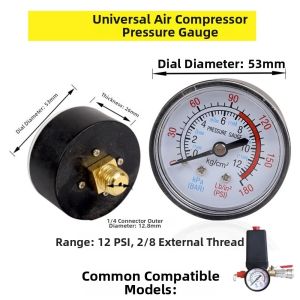 BHYJGD 42/53 mm Đồng hồ đo khí nén của máy nén khí. 0-12Bar / 0-180PSI Ren 9.7/12.7mm Đồng hồ đo áp suất trục Chất lượng cao. Đồng hồ đo áp suất chất lỏng thủy lực Dùng để trang trí cho bữa tiệc Giáng sinh.