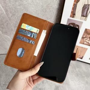 Genuine Calf Leather Flip Wallet Case with Card Slots for iPhone Series