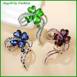 AngelCity Fashion Store Fashion Rhinestone Crystal Four Leaf Clover Brooches For Women Clothing Coat Jewelry Accessries Gifts