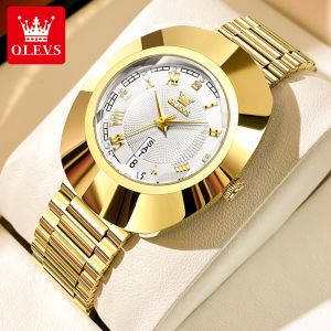 OLEVS Watch For Women 2023 New Tungsten Steel Golden Diamond Dial Waterproof Original Korean Style Elegant Casual Quartz Movement Calendar Girlfriend Gift