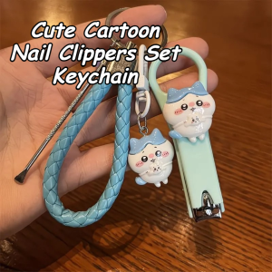 Cute Cartoon Nail Clippers & Ear Pick Set Keychain Household Nail Scissor Personal Care Tools