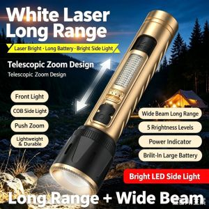 OOG COB Side Light White Flashlight 500M Long Range USB Charging Portable Emergency Flashlight Portable Emergency Zoom Strobe Warning Torch Emergency Lighting