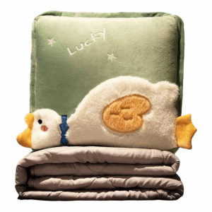 JPTD Warm Travel Blanket Comfortable Soft 2 in 1 Pillow Blanket Cartoon Embroidery Portable Headboard Pillow Office Nap