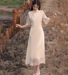 Cocoepps mùa hè mới Tay áo lớn cô gái khí chất cải tiến hàng ngày sườn xám Phong cách Trung Quốc QQ