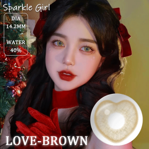 (Bayar Di Tempat) Softlens 1 Pasang Suasana Natal LOVE Brown Softlens Mata Soflens Diameter 14.2MM BIG EYES Soflen Model Terbaru 2022