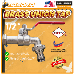 Nasara City Brass Nickle Union Ball Valve Bib Tap Washing Machine 1/2" Bibcock Wall Mounted Faucet / Kepala Paip Air / 水龙头