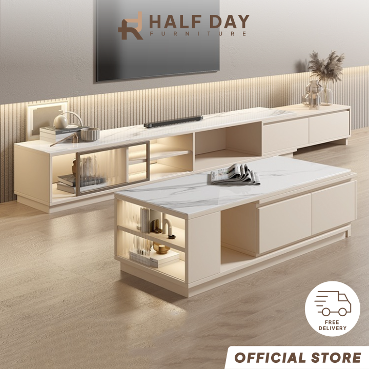 Halfday Modern Rock Plate Tea Table Tv Combination Tv