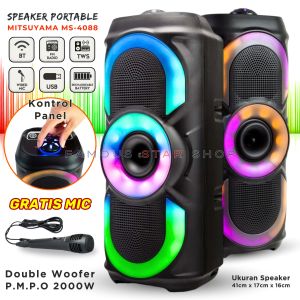 Speaker Bluetooth Full Bass Karaoke LED RGB MITSUYAMA MS-4088 GRATIS MICROPHONE Karaoke Salon Bluetooth Full Bass Subwoofer Speaker Aktif / spiker blutut murah full bass besar