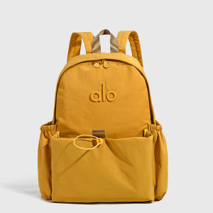ALO Front Drawstring Pocket Yoga School Backpack Six Fresh Pastel Wrinkle Nylon Sponge Cushioned Shoulder Straps Dual Side Mesh Pocket Large Capacity Teen Casual Workout Rucksack