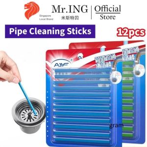 (12pcs) Pipe Cleaning Sticks for Drains Sink Pipes - Removes Grease Odors Scale and Stains