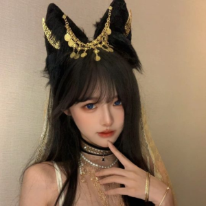 XUNXUAN Golden Wings Cosplay Anubis Headband Tassel Plush Egypt Style Headwear Cute Gothic Animal Ears Hairband Hair Styling Accessory