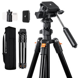 K&F CONCEPT 196cm Video Tripod with Phone Clip Lightweight Aluminum Tripods for Photograph and Live Streaming O234A0+BV01+Video Head